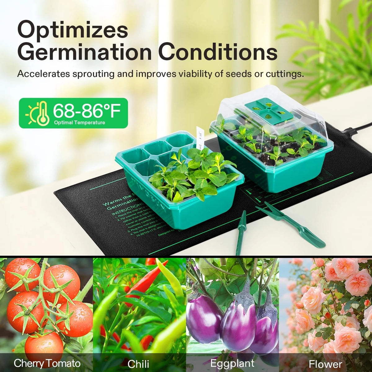 VIVOSUN Durable Waterproof Seedling Heat Mat 10" x 20.75" 10"x20.75", Black