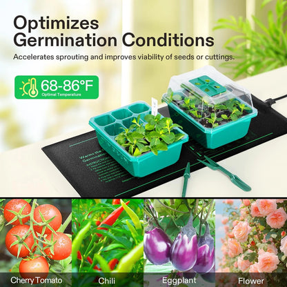 VIVOSUN Durable Waterproof Seedling Heat Mat 10" x 20.75" 10"x20.75", Black