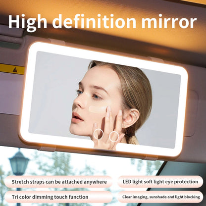 Rechargeable Car Visor Makeup Mirror With Bicolor LED And Adjustable Straps