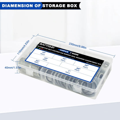 Daptemn 245 PCS SAE Bonded Sealing 1/8" - 1", 245PCS Black Seal Washers
