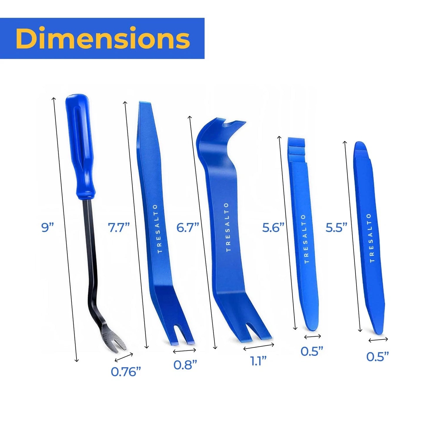 Tresalto Auto Trim Removal Tool Kit - 5 Piece Set for Dash, Door 5 Pack, Blue