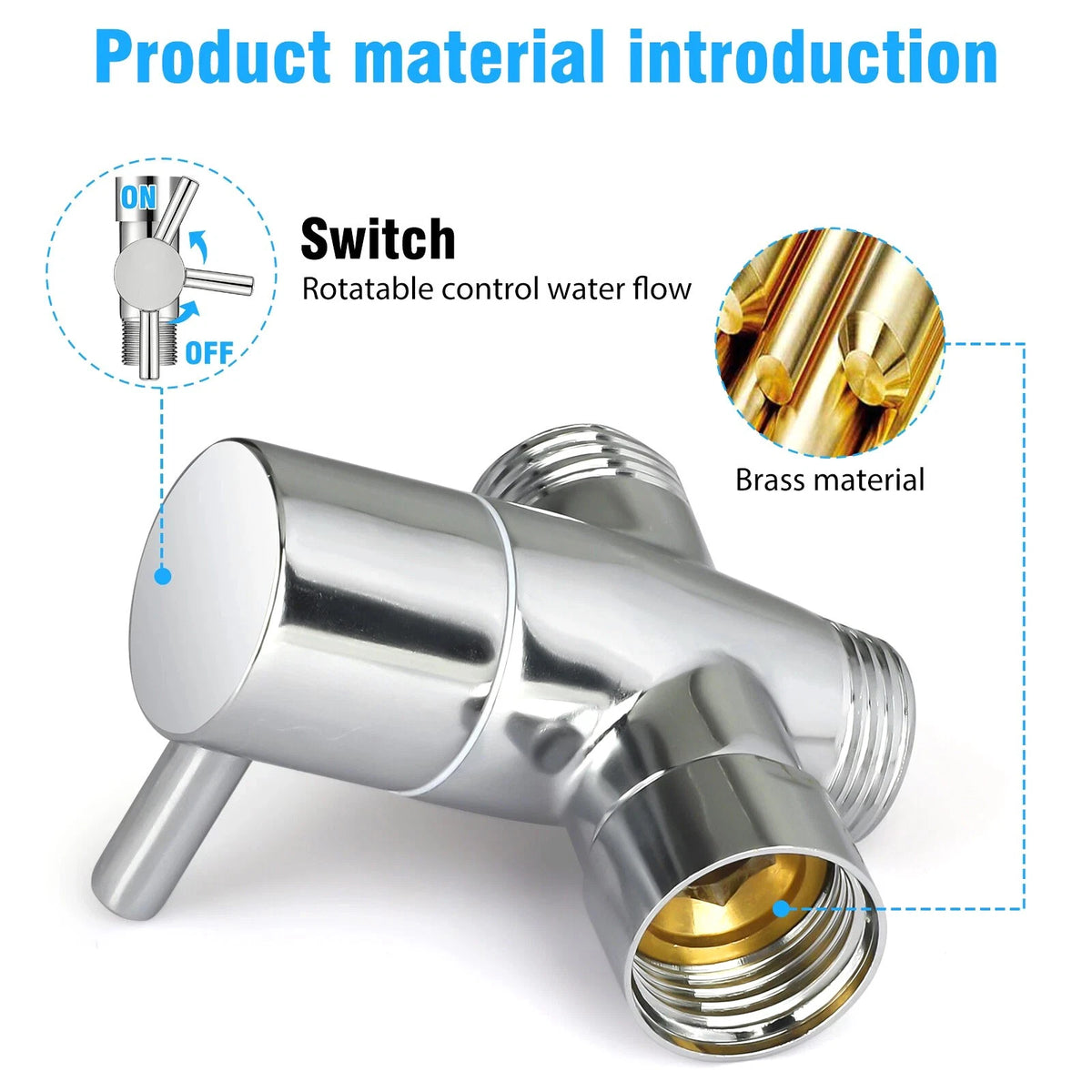 Solid Metal Water Divider 1/2in Connection for Handheld Fixed Head Switching