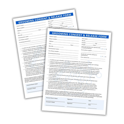 Pet Grooming Intake, Consent & Release Form | 50 Pack 8.5x11 inches, Blue