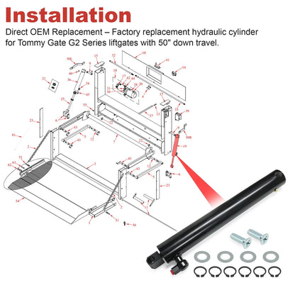 Hydraulic Lift Cylinder for Tommy Gate G2 1650 & 2050 Models Replacement 002559