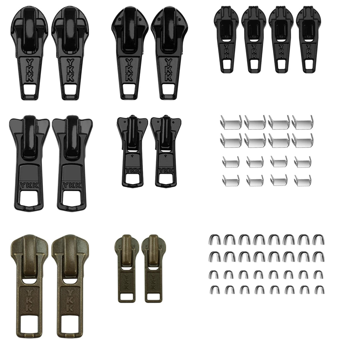 Zipper Repair Kit for YKK Metal, Molded Vislon & Coil Zippers, 16 Pcs