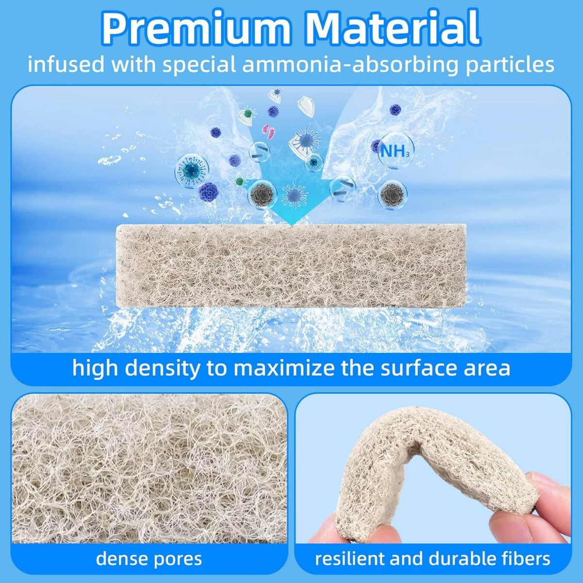 Aquarium Ammonia Filter Pads Replacement Kit Compatible For HOB Filter