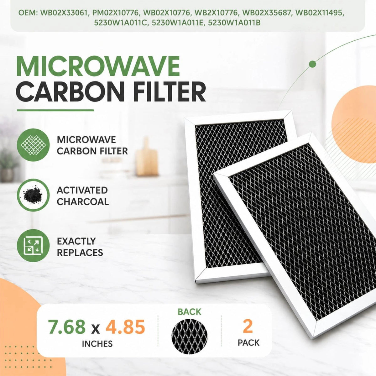 Durable 2 Pack WB02X10776 Microwave Charcoal Carbon Filter For GE Kenmore LG