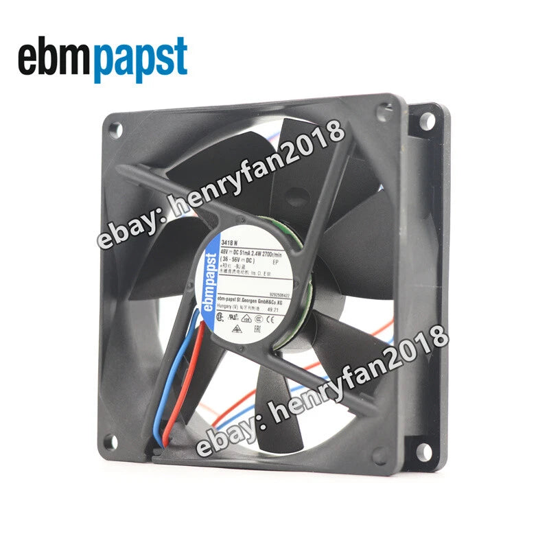Ebmpapst 3418N Axial Fan DC 48V 51mA 2.4W 90*90*25MM 2-wire 82m3/h Cooling Fan