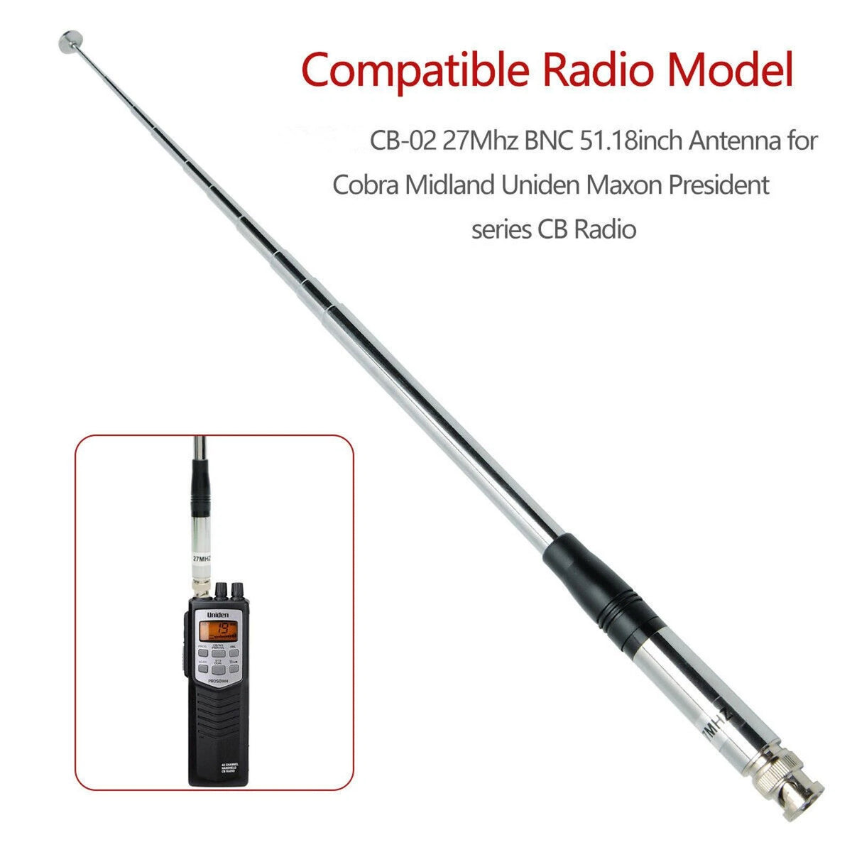 27MHz Radio BNC Walkie Talkie Telescopic Antenna For Midland 75-822 75-785 MHS75