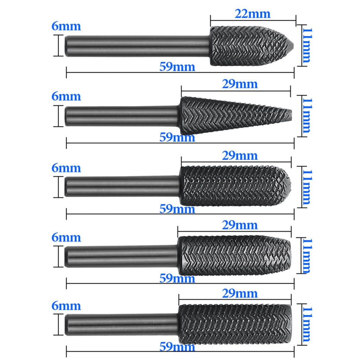 5pcs 6cm Metal Cutter Drill Bits Rotary Bits Rasp For Steel Grinding Carving F