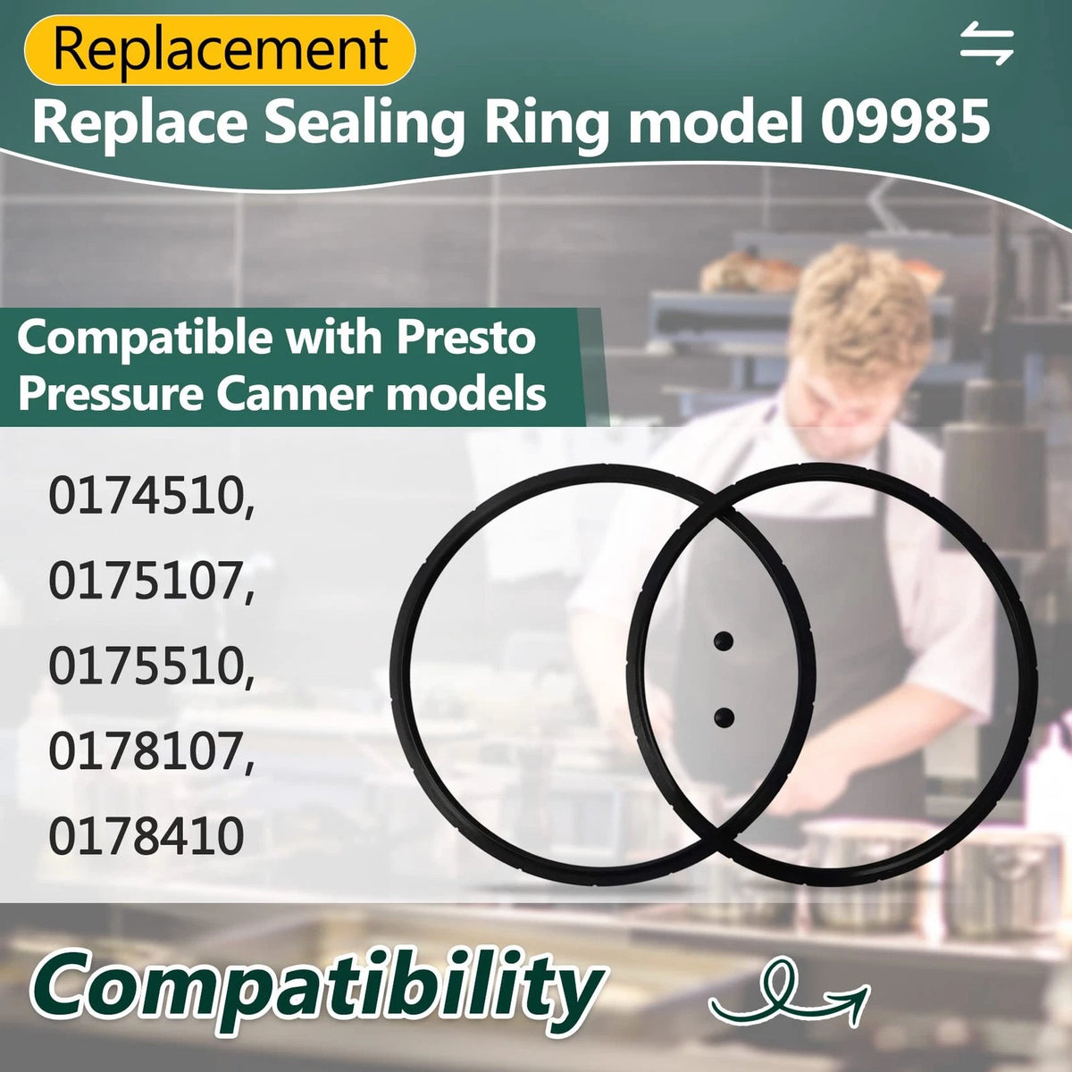 2Pack 09985 for presto Pressure Canner Sealing Ring Gasket 23 quart, Black