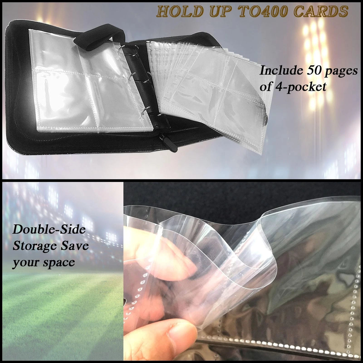Sports Card Binder 400 Pockets Trading with 400 Pockets,