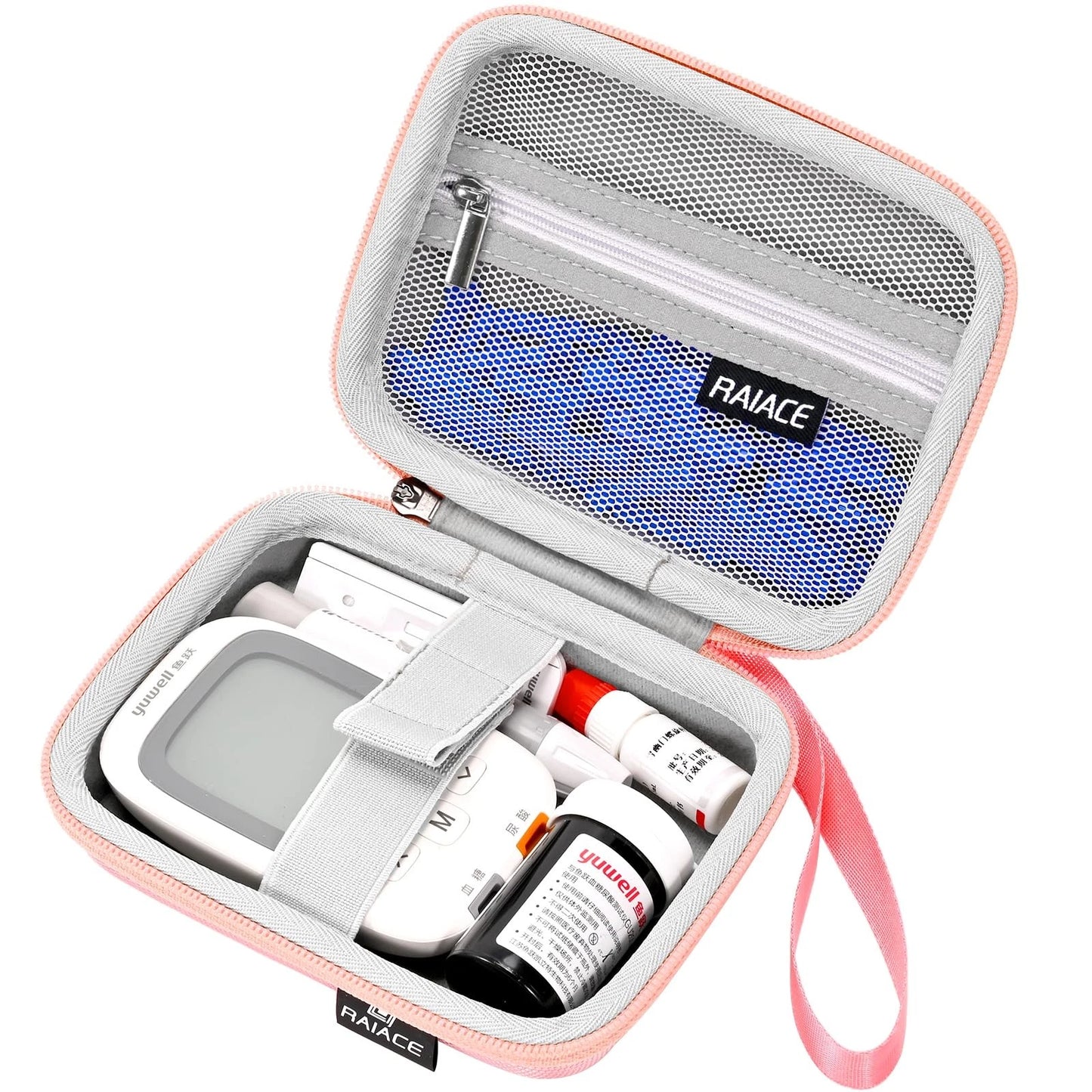 RAIACE Hard Storage Case for Diabetes Testing Kit, Blood Glucose Small, Pink