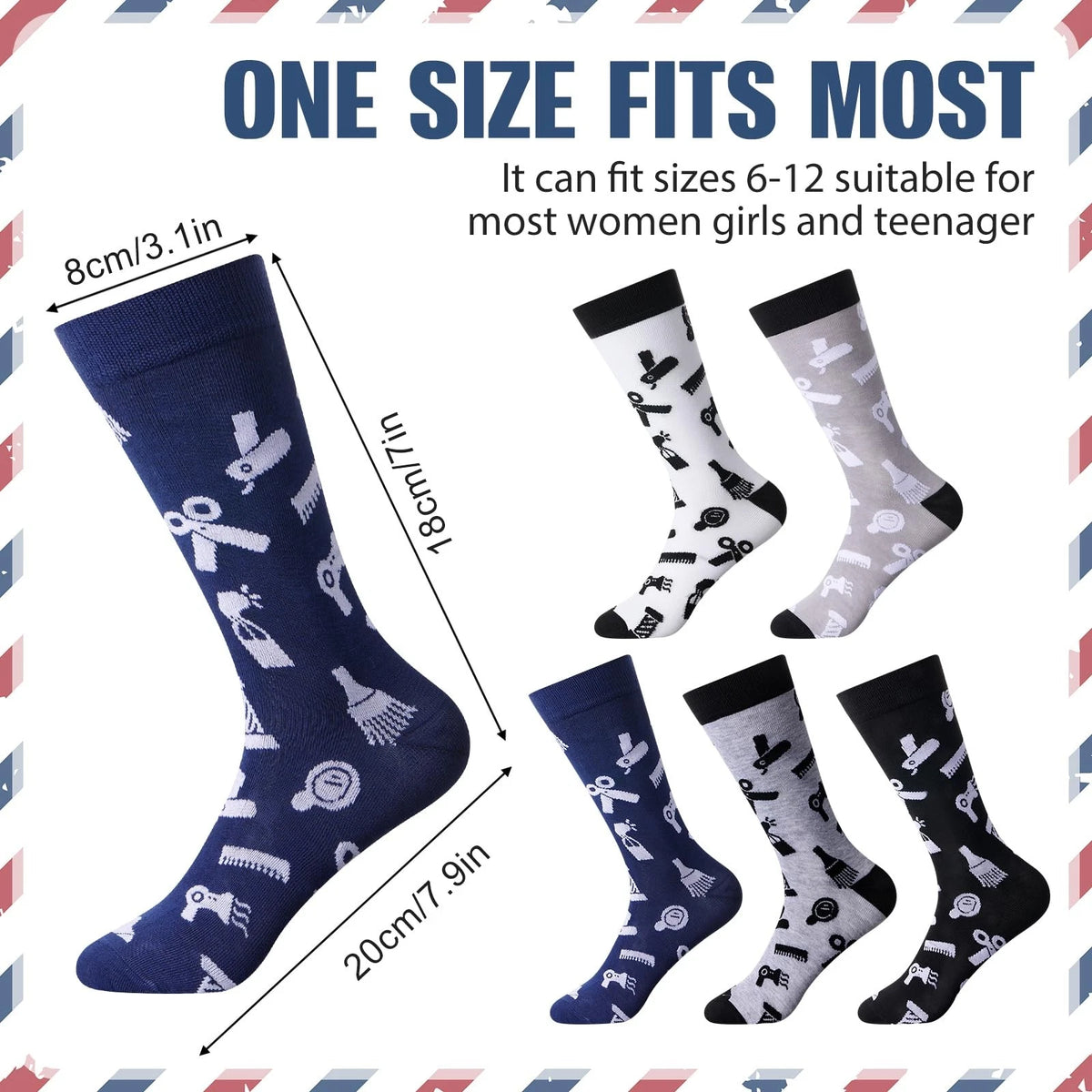 Ramede 5 Pairs Barber Gifts Socks for Men Novelty One Size, Stylish Colors
