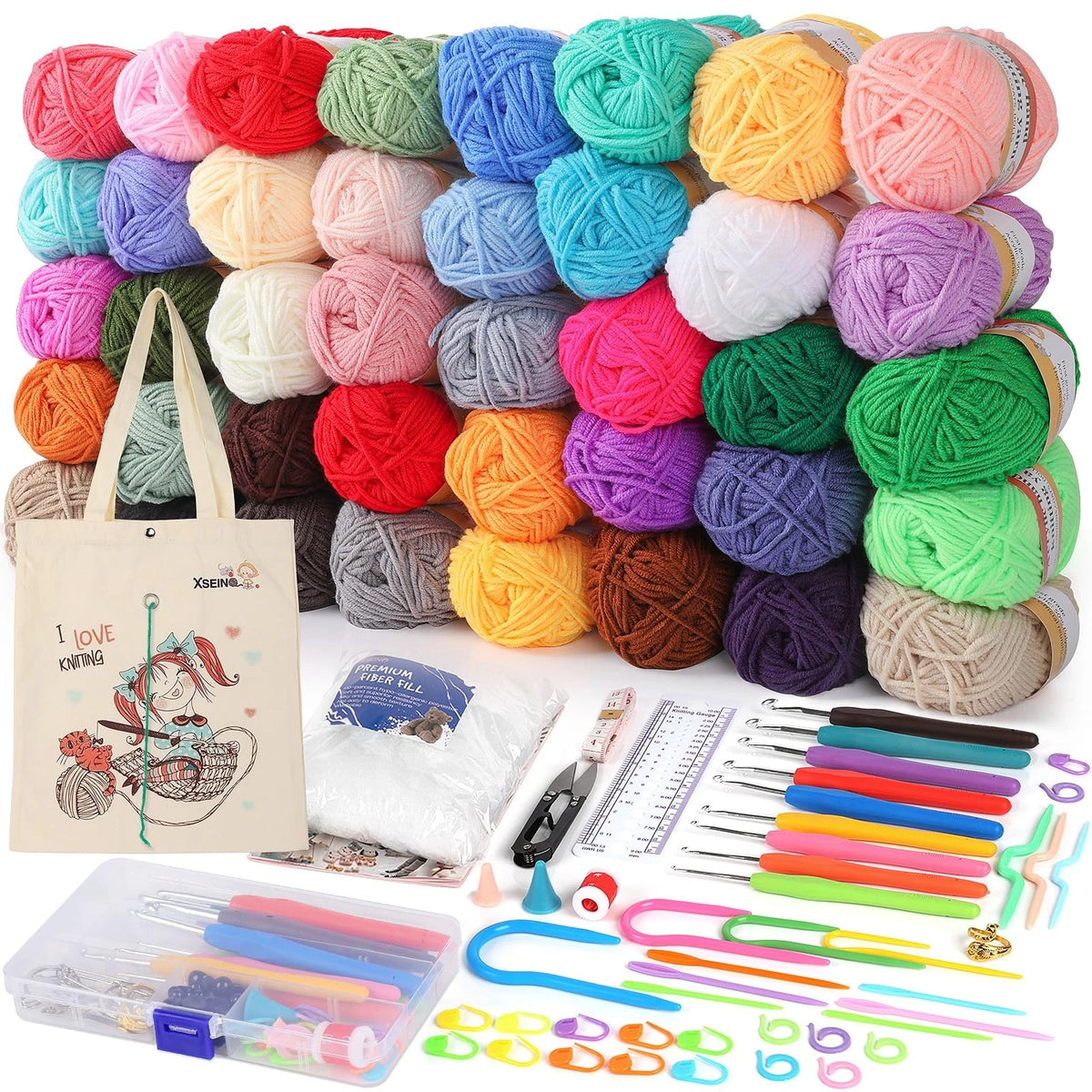 XSEINO Crochet Kit with Hooks Yarn Set - Premium Kit-40Colors