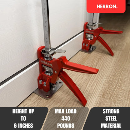 440 lbs Hand Lifting Jack Tool 2-Pack, Cabinet Lifter with Measuring Red