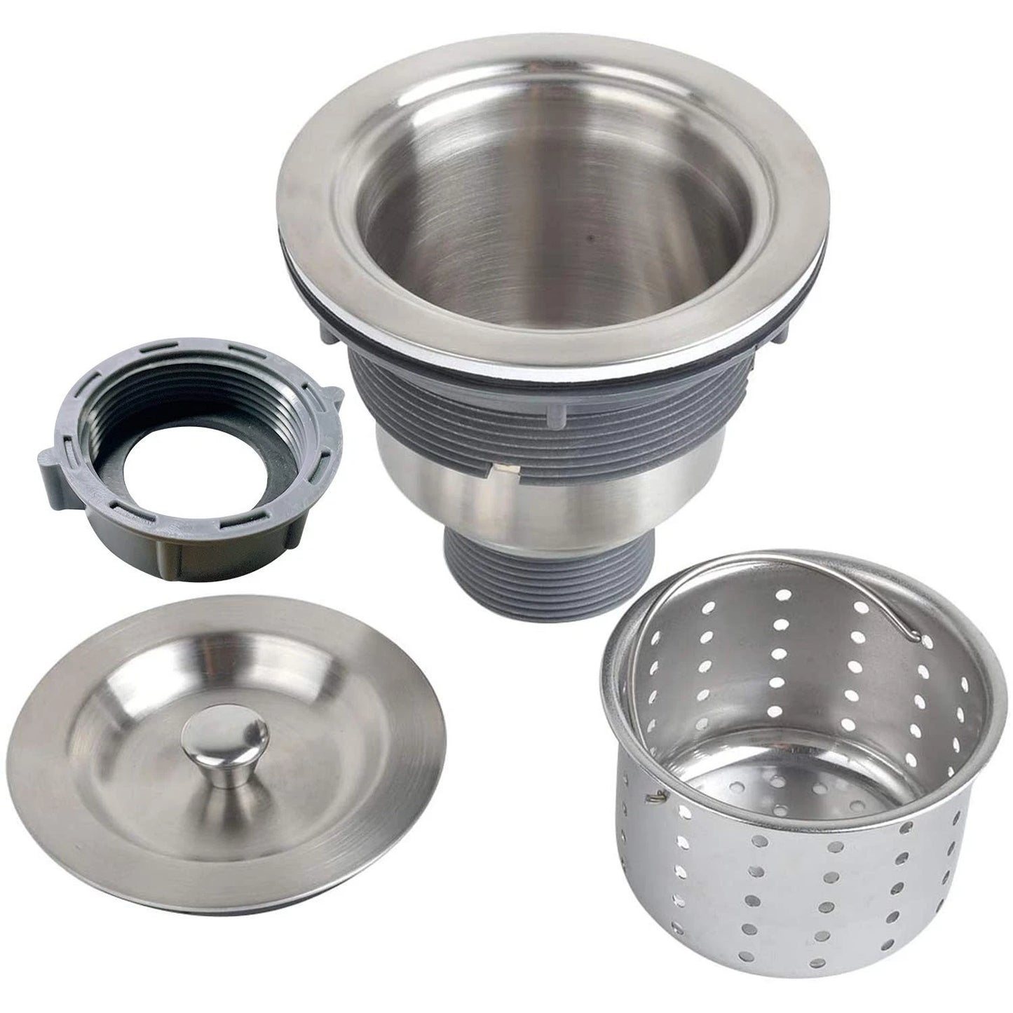 3-1/2 Inch Sink Drain Assembly Kit, Removable Deep Strainer Silver
