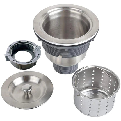 3-1/2 Inch Sink Drain Assembly Kit, Removable Deep Strainer Silver