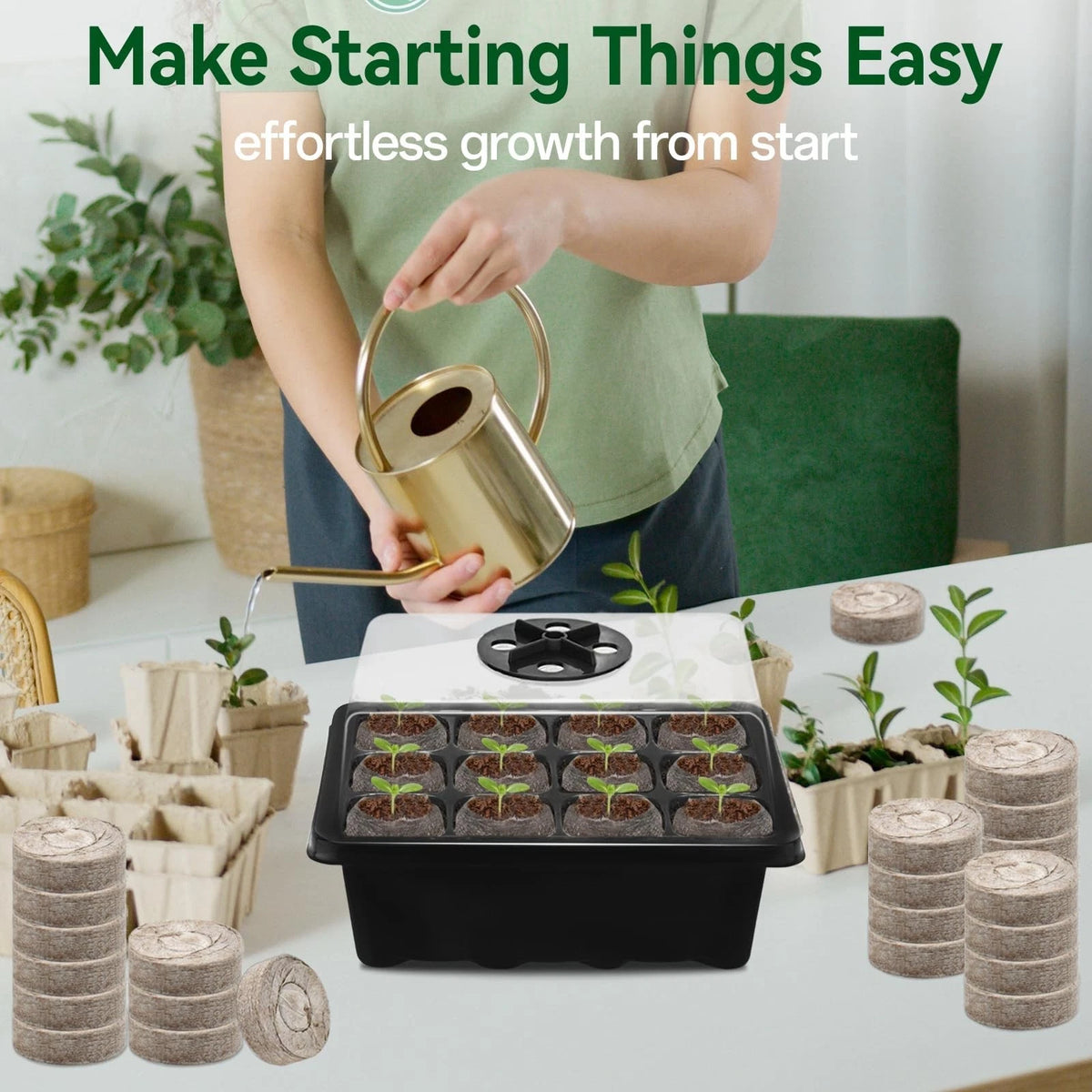 Halatool 4 Pack Seed Starter Tray with 50 PCS Peat 4 Set-black, Black
