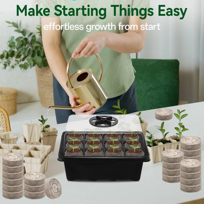 Halatool 4 Pack Seed Starter Tray with 50 PCS Peat 4 Set-black, Black