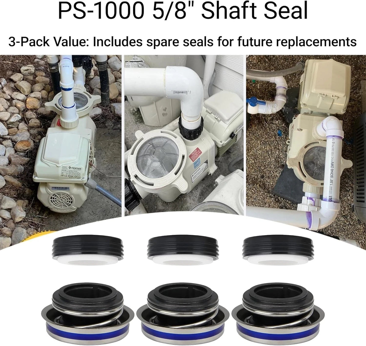 3-Pack PS-1000 Pool/Spa Pump Shaft Seal Kit | 5/8" Leak-Free Replacement for...
