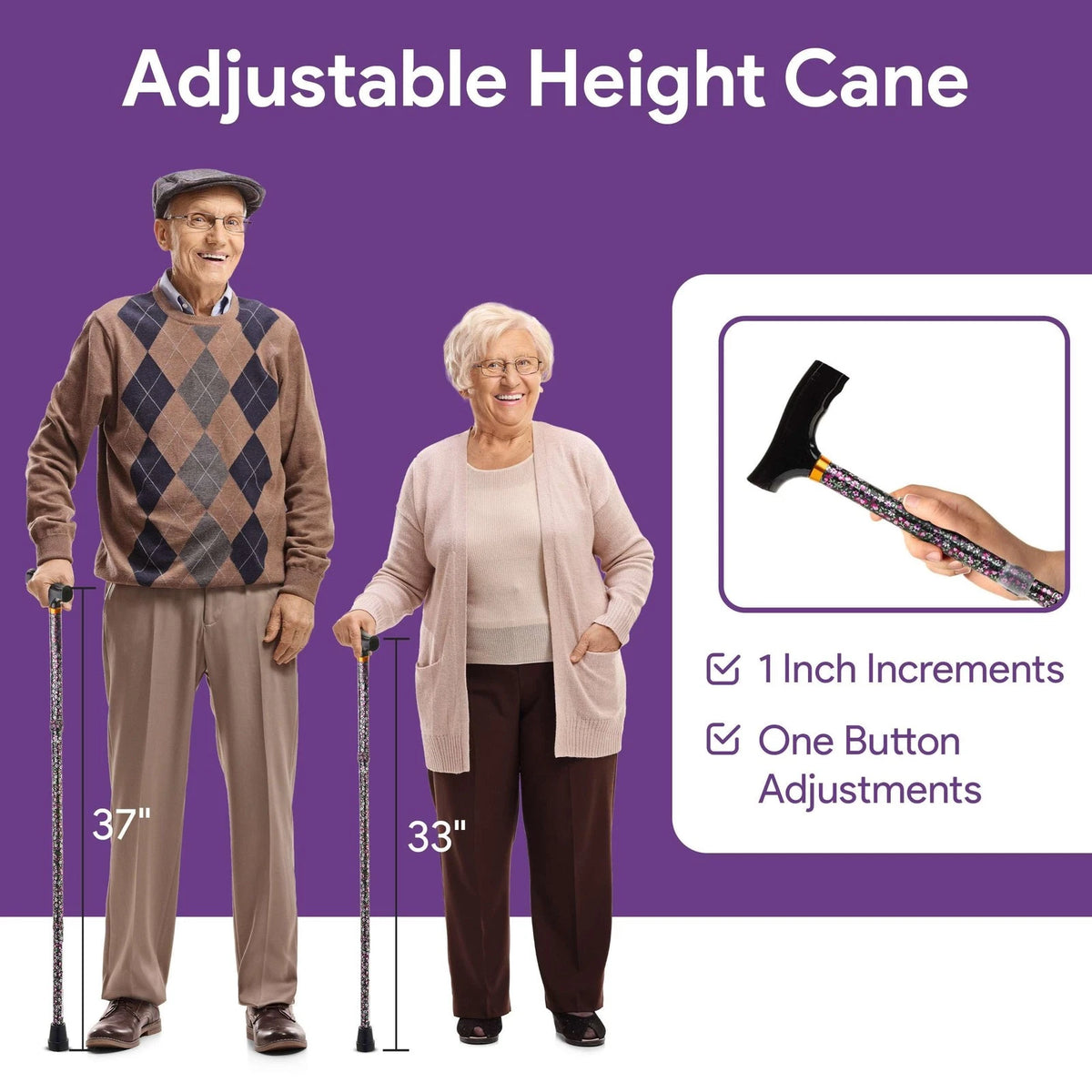 Folding Walking Cane for Women and Men - 33" - 37" Adjustable Black Floral