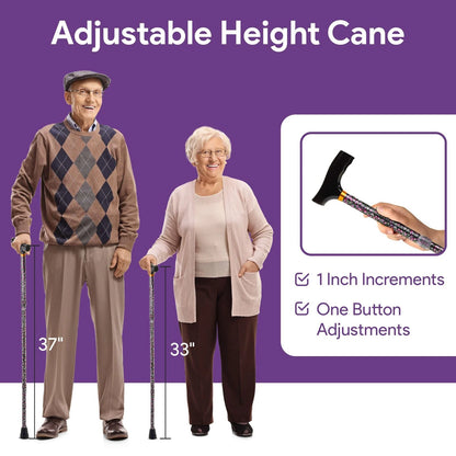 Folding Walking Cane for Women and Men - 33" - 37" Adjustable Black Floral
