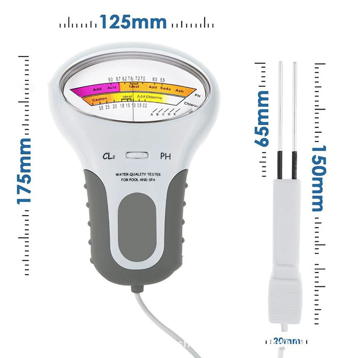 Swimming Pool Digital Water Quality Monitor PH/CL2 Chlorine Tester with Probe