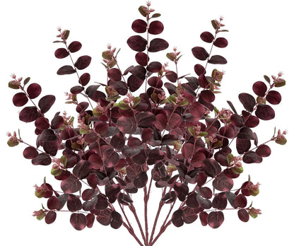 GnFlus 5 Pcs Artificial Eucalyptus Stems 30" Fake Silk Plants for Burgundy