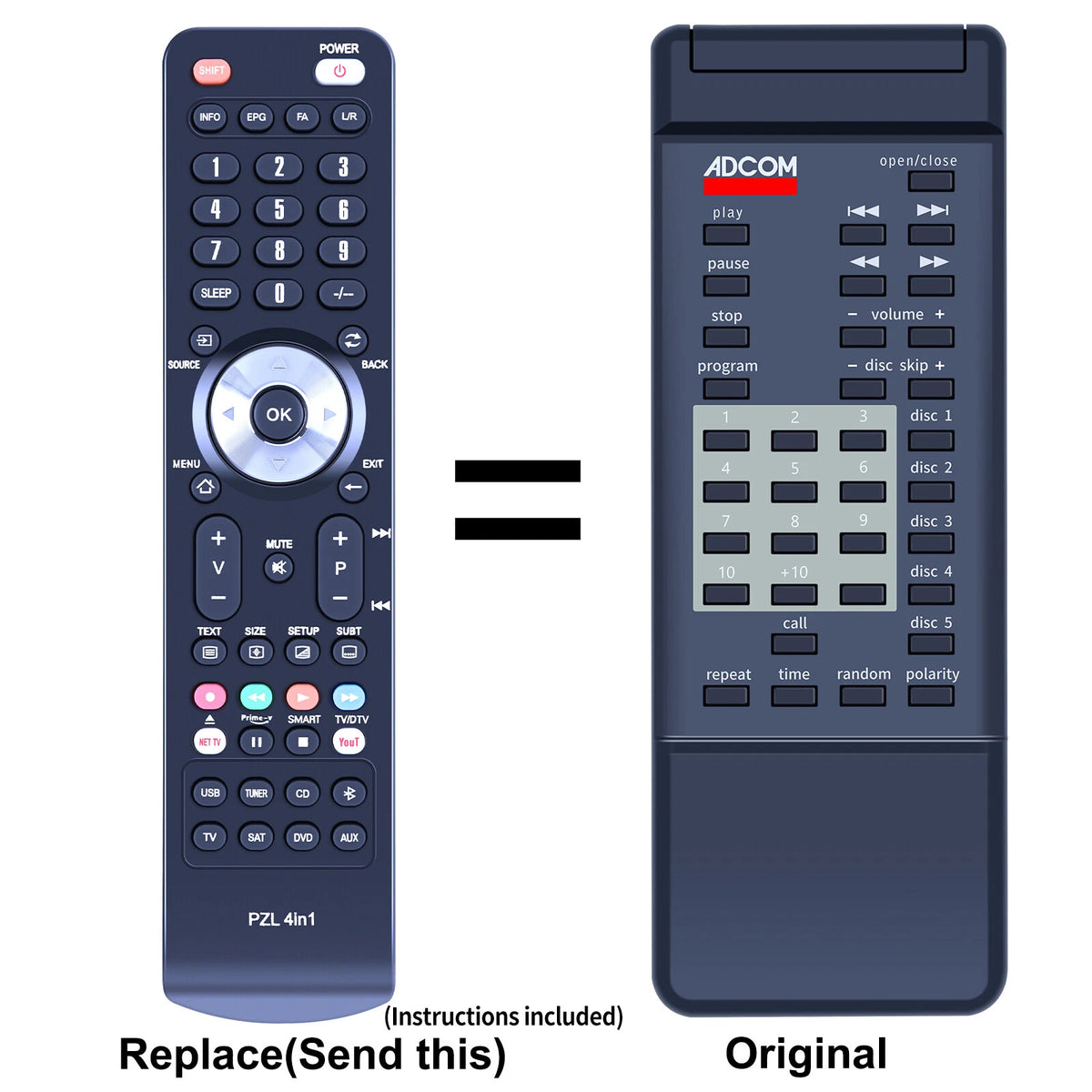 RC-600CD Replacement Remote Control For Adcom 5 Disc CD Player GCD-600 GCD-700