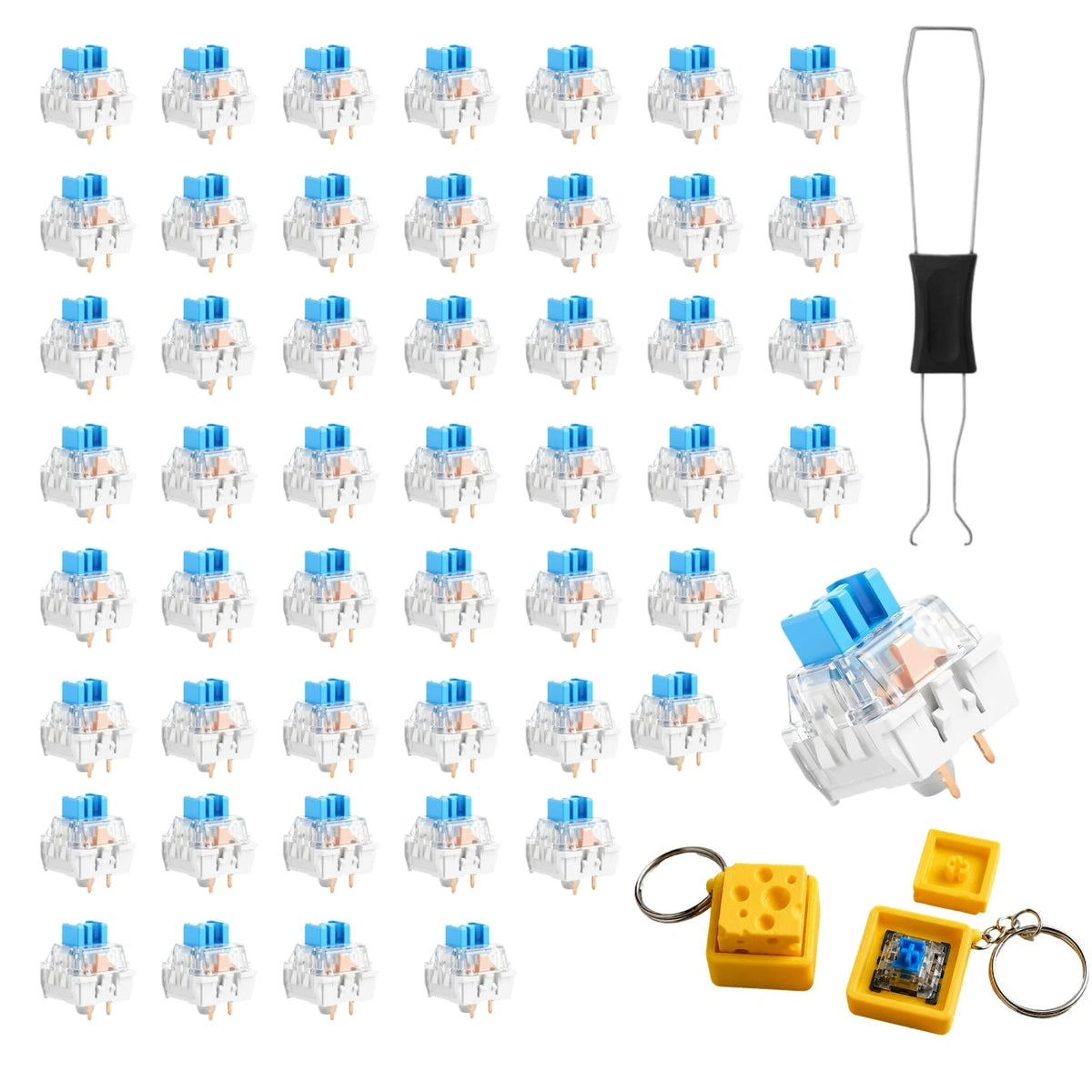 Kevvnza 50 Pcs Blue Clicky Mechanical Keyboard Switches with Switch