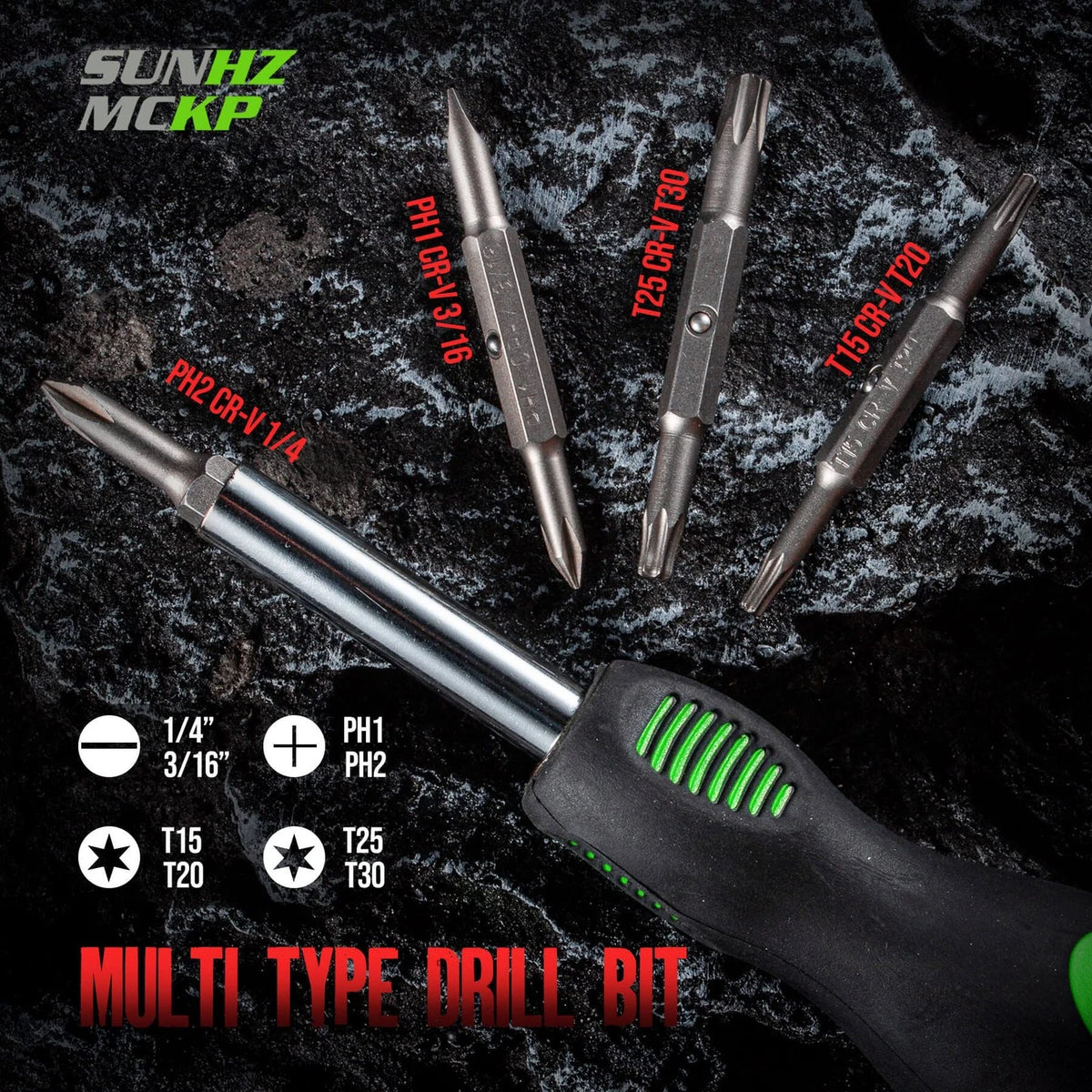 SUNHZMCKP 8 in 1 Screwdriver, Portable 8 IN 1 Black, Green