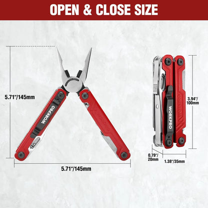 WORKPRO 18-in-1 Multi Tool Pliers, Gifts for Dad, Stainless 18-in-1, Red