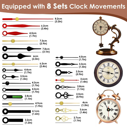 3PCS Clock Mechanism Replacement Kit with 8 Pairs + 8 Pairs, Black