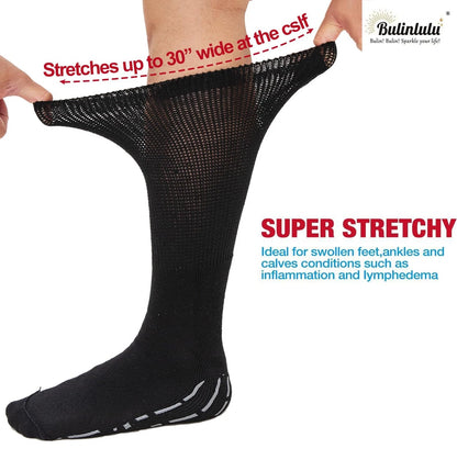 Bulinlulu Extra Width Diabetic Socks Women Men-4 Pairs Super Wide WIDE, Black