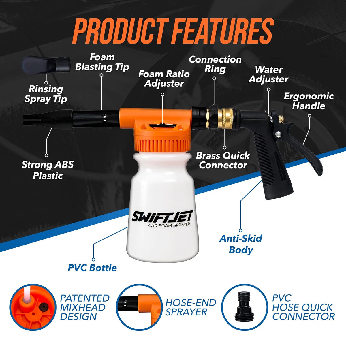 SwiftJet Car Orange Foam Sprayer With Wash Mit, Gun with Mitt