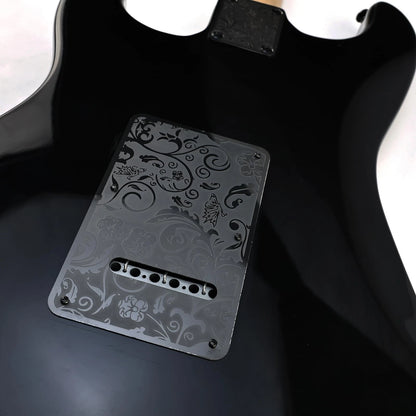 OVSAL Stainless Steel Guitar Back Plate 6 holes Engraved Metal Trem Black