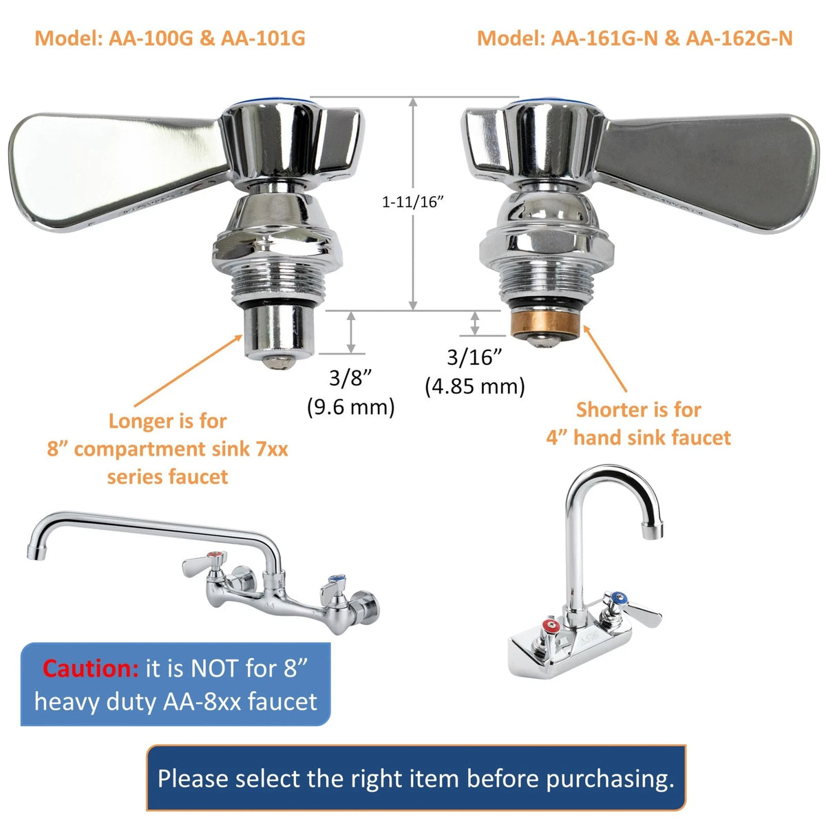 AA Faucet AA-100G Cold Replacement Stem Check with B-Handle Blue