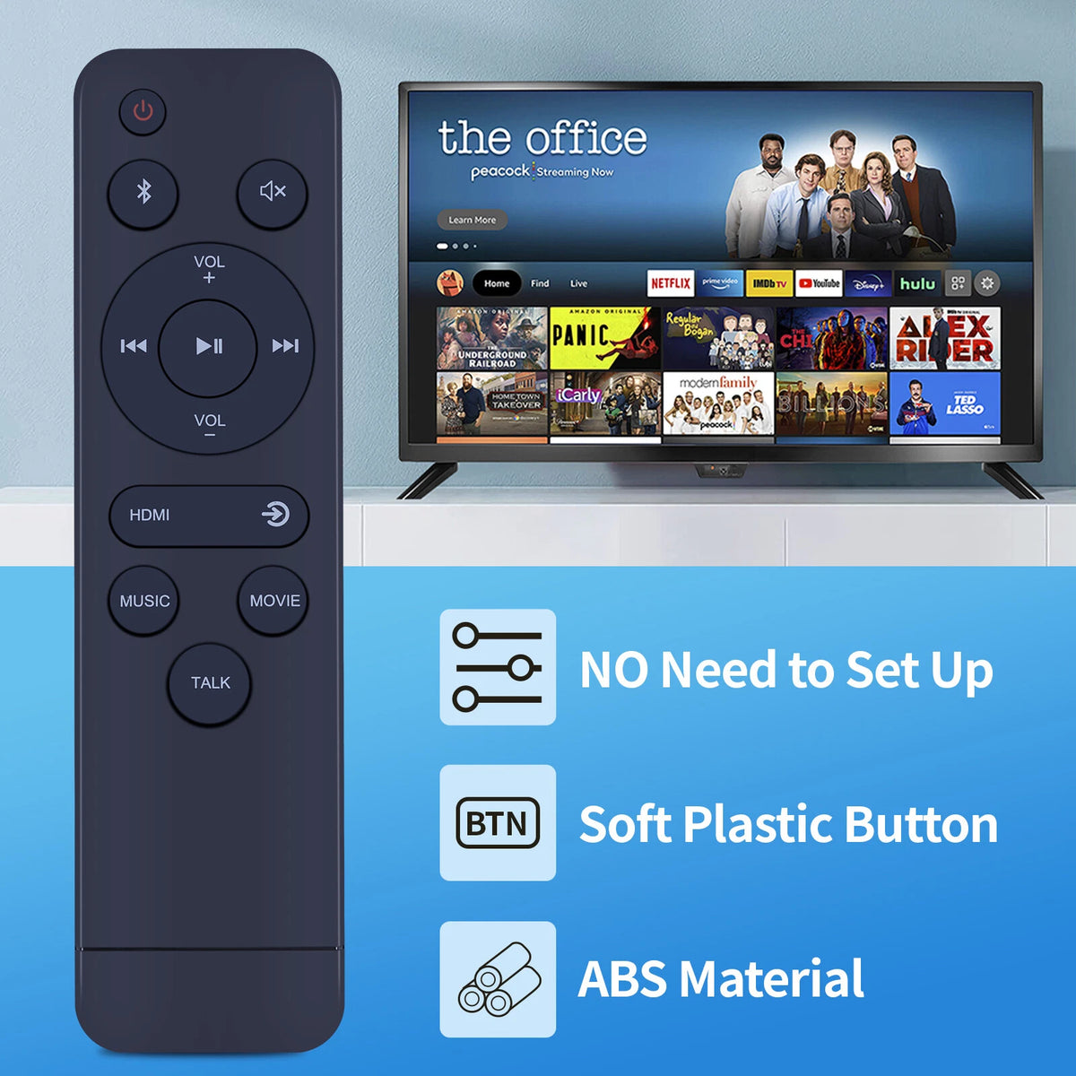 100056522 Remote Control For ONN Bluetooth TV Soundbar Audio System Speaker