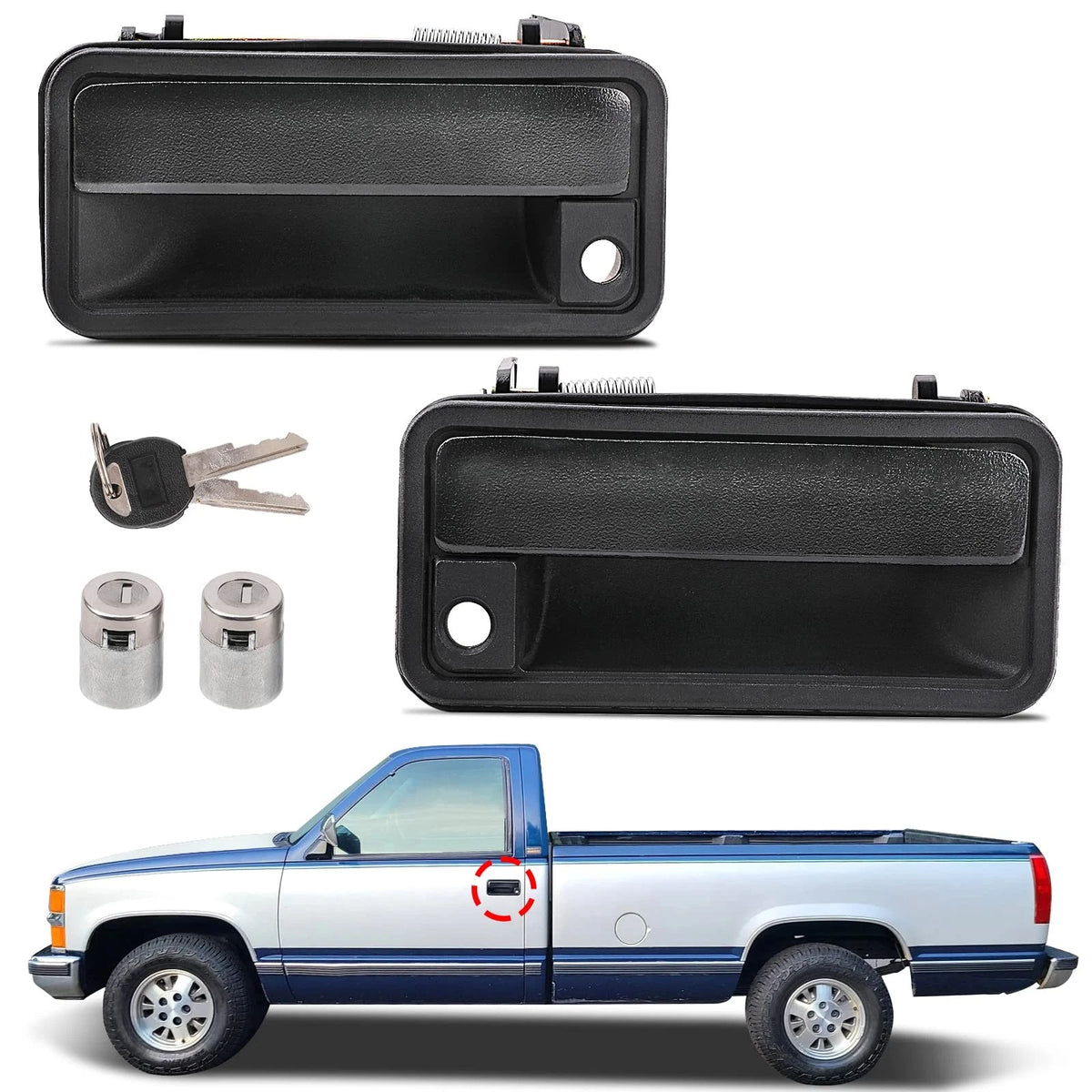 Yinlowa Exterior Door Handles w/Lock Cylinder & Keys for Chevy C1500 Black