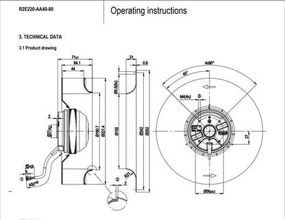 R2E220-AA40-80 Ebmpapst Centrifugal Fan 230VAC 0.38/0.43A 85/100W Inverter Fan
