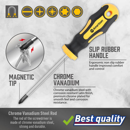 Magnetic Screwdrivers Set with Slotted/Phillips/Hex/Pozidriv/Torx, Yellow