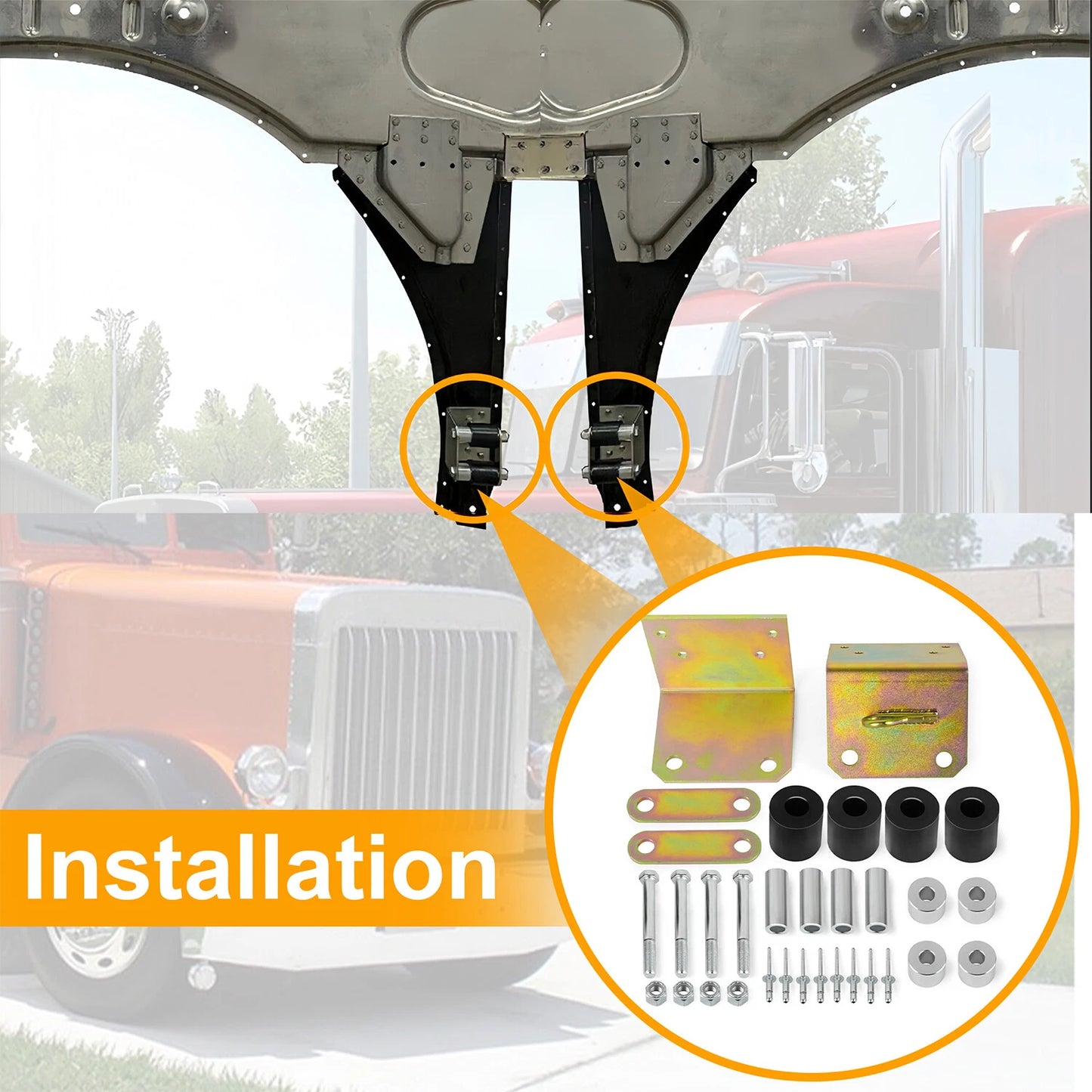For Peterbilt 379 Lower Roller Bracket Bundle with Rollers & Hardware Both Sides