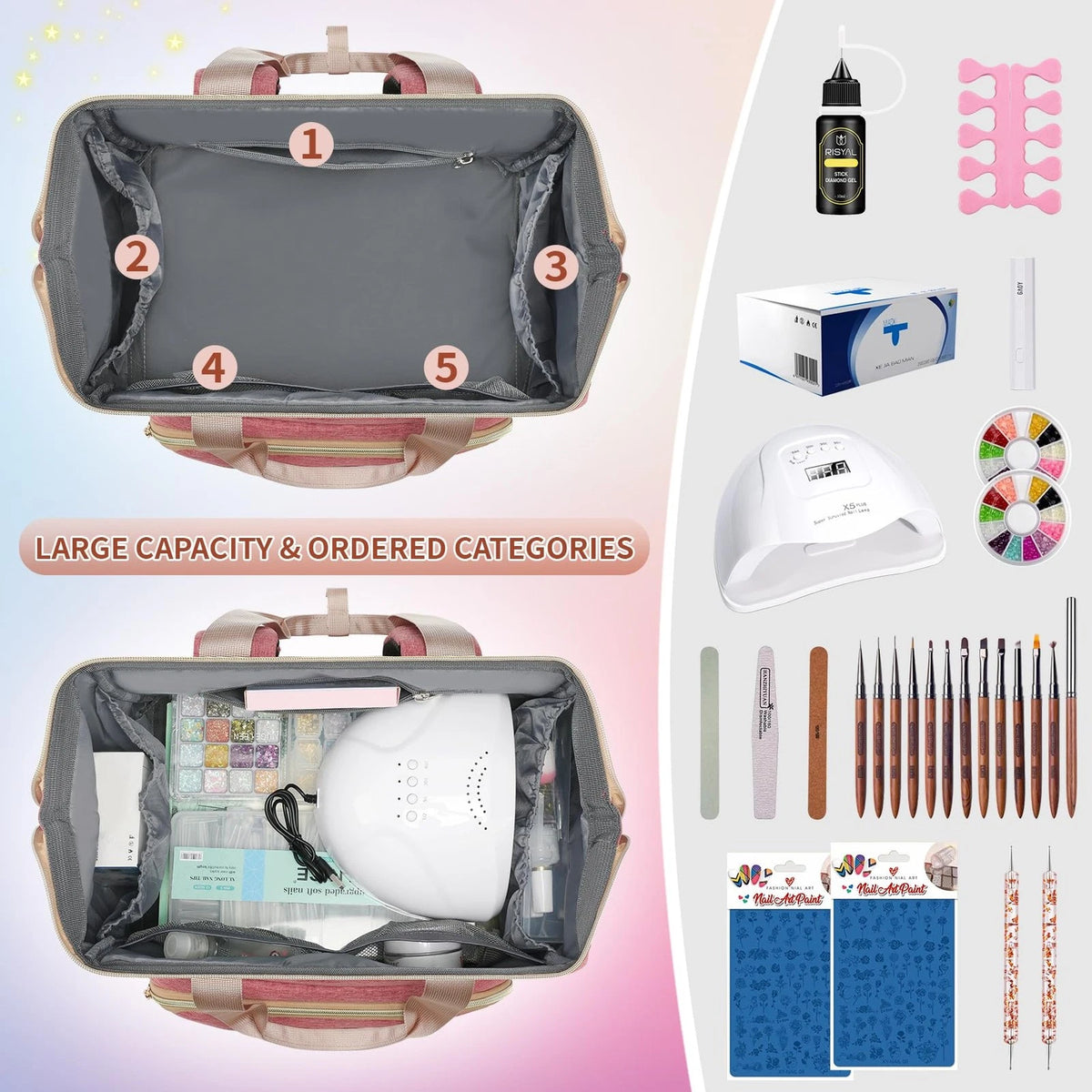 LTINVECK Nail Polish Organizer Case Backpack 15 x 13.8 x 11 inches, Pink
