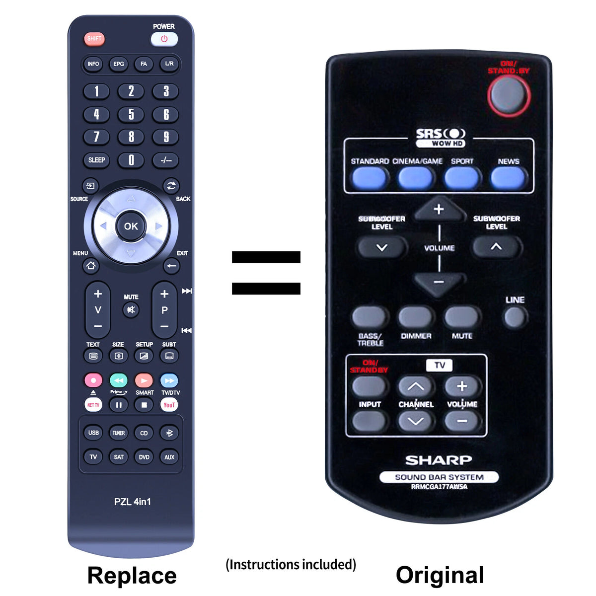 Replacement Remote Control For Sharp RRMCGA177AWSA HTSB200 HT-SB200 Soundbar