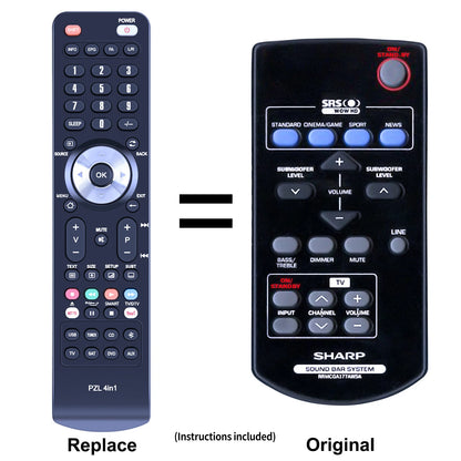 Replacement Remote Control For Sharp RRMCGA177AWSA HTSB200 HT-SB200 Soundbar