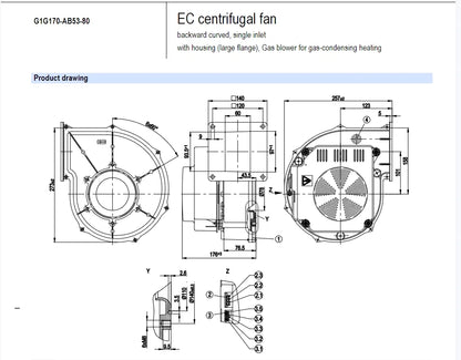 G1G170-AB53-80 Ebmpapst EC Blower Fan 230VAC 1.6A 360W 5830RPM Gas Boiler Fan