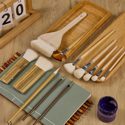 12 PCS Pottery Glaze Brushes Set with Goat Hair & Hake Beige