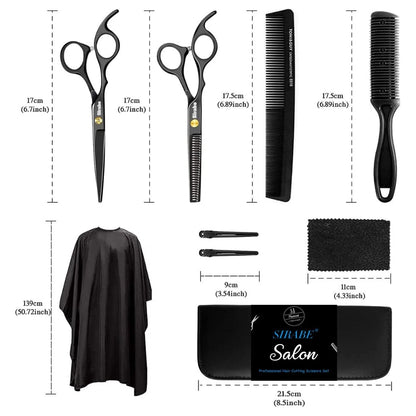 Sirabe 10 PCS Hair Cutting Scissors Set, Professional 10 Piece Black