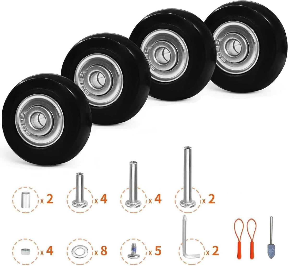 50mm Luggage Wheels Replacement with Ball Bearing, 4PCS Wheels, Black